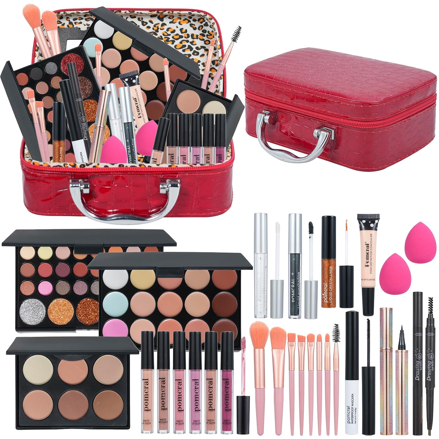 SET DE MAQUILLAJE POMCRAL PARA MUJERES Y ADOLESCENTES ROJO - 1