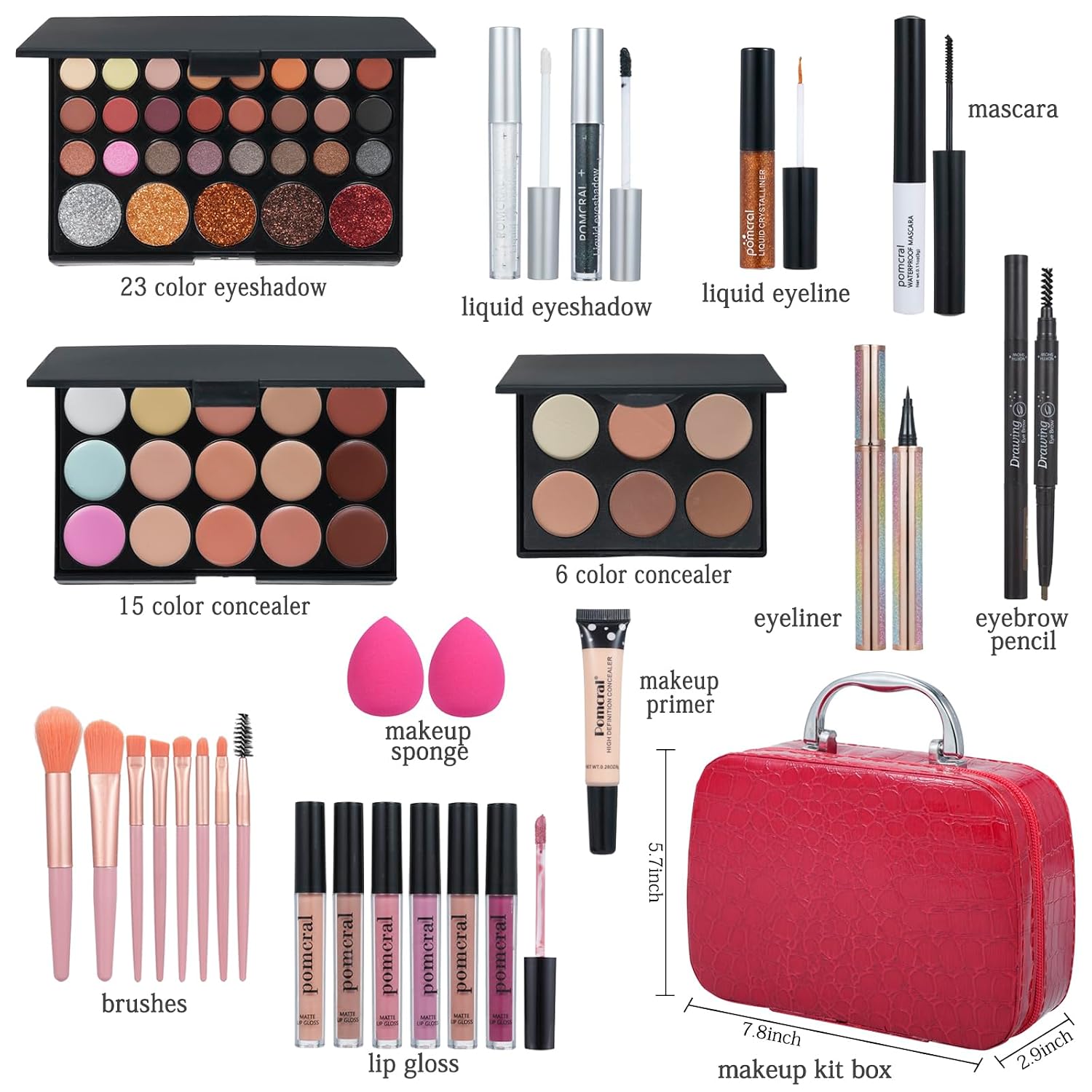 SET DE MAQUILLAJE POMCRAL PARA MUJERES Y ADOLESCENTES ROJO - 2