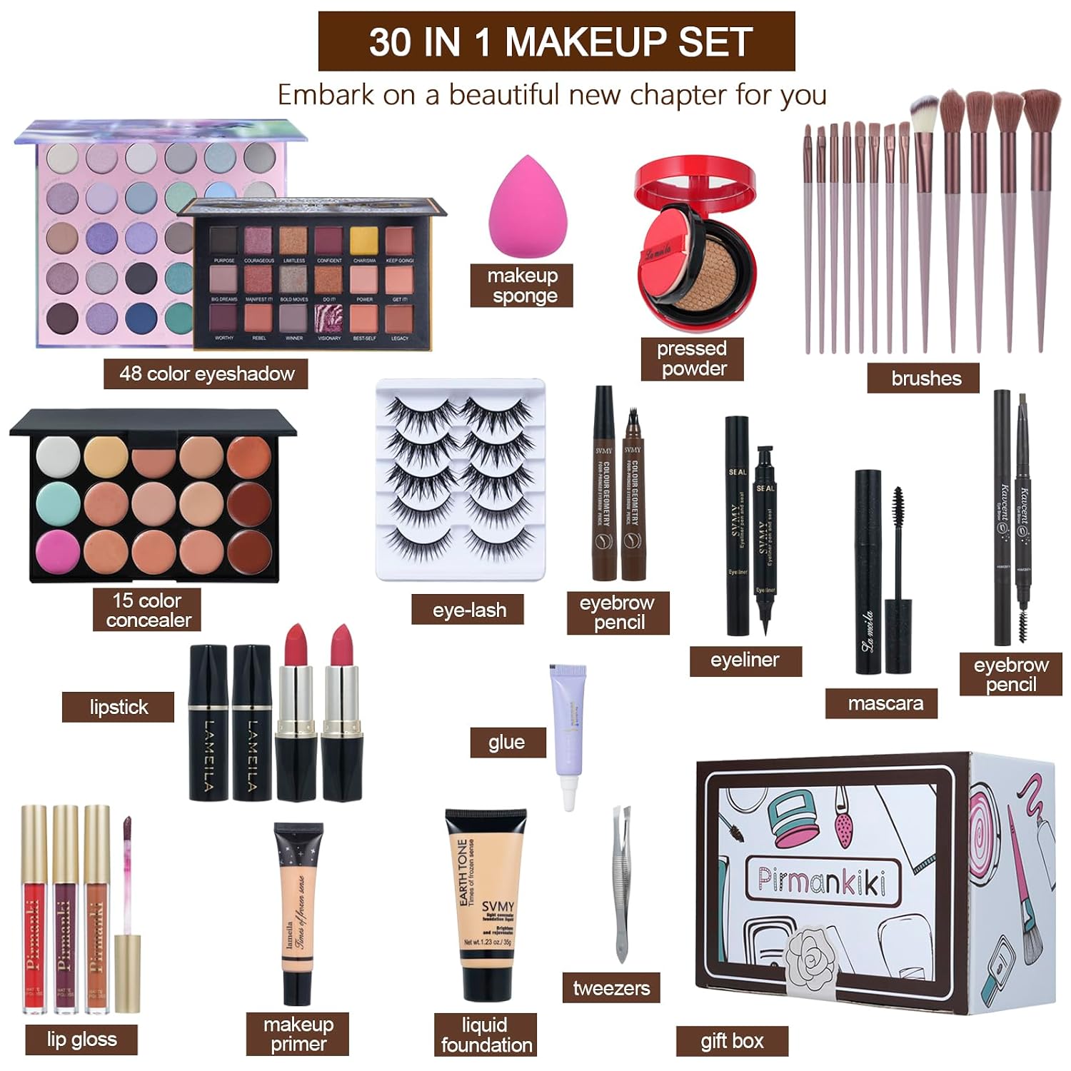 SET DE MAQUILLAJE COMPLETO TOOAEMIS PARA MUJER KIT DE VIAJE CON SOMBRAS, LABIALES, BROCHAS Y MÁS - 2