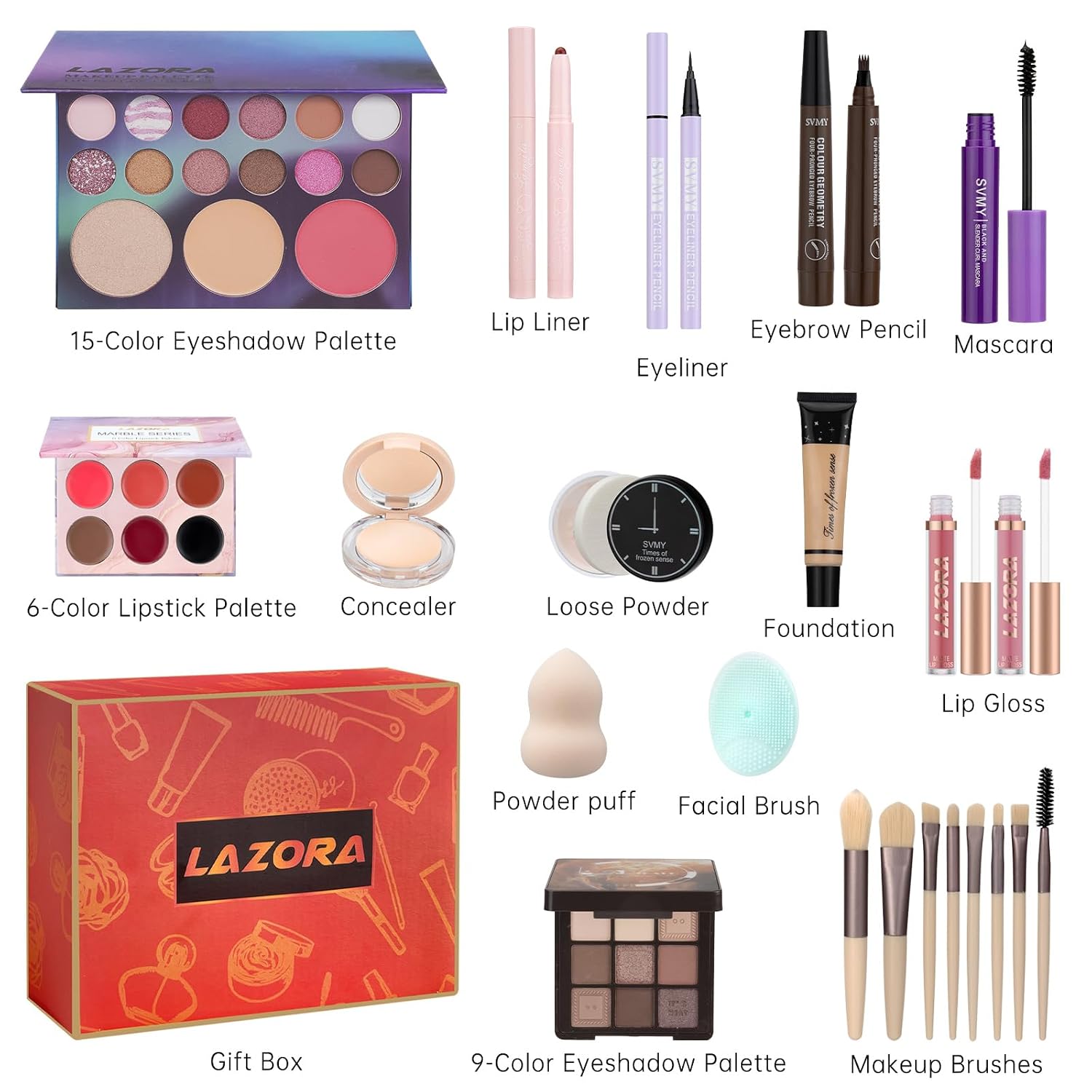 SET DE MAQUILLAJE LAZORA PARA ADOLESCENTES CON PALETA DE 20 COLORES - 2
