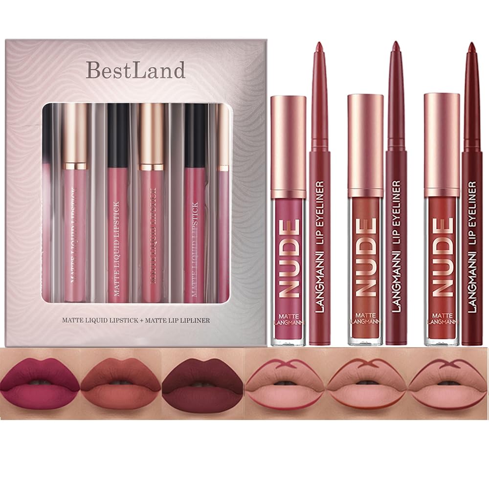 SET DE MAQUILLAJE BESTLAND 6 PIEZAS LABIALES MATE LÍQUIDO Y DELINEADOR CLÁSICO - 1