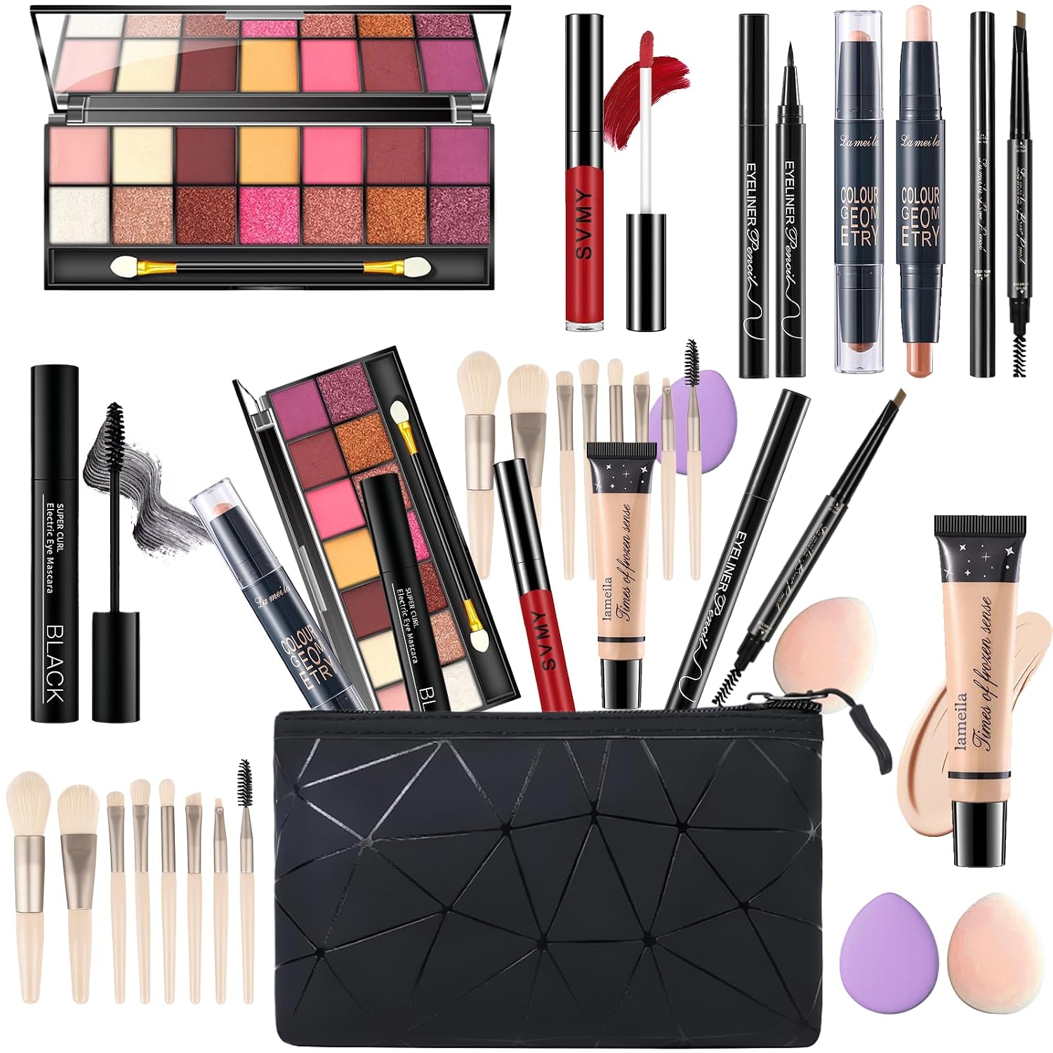 SET DE MAQUILLAJE PWYSHXDF COMPLETO PARA MUJER CON PALETA DE 14 COLORES, BRILLO LABIAL, LÁPIZ DE CEJAS Y MÁS - 1