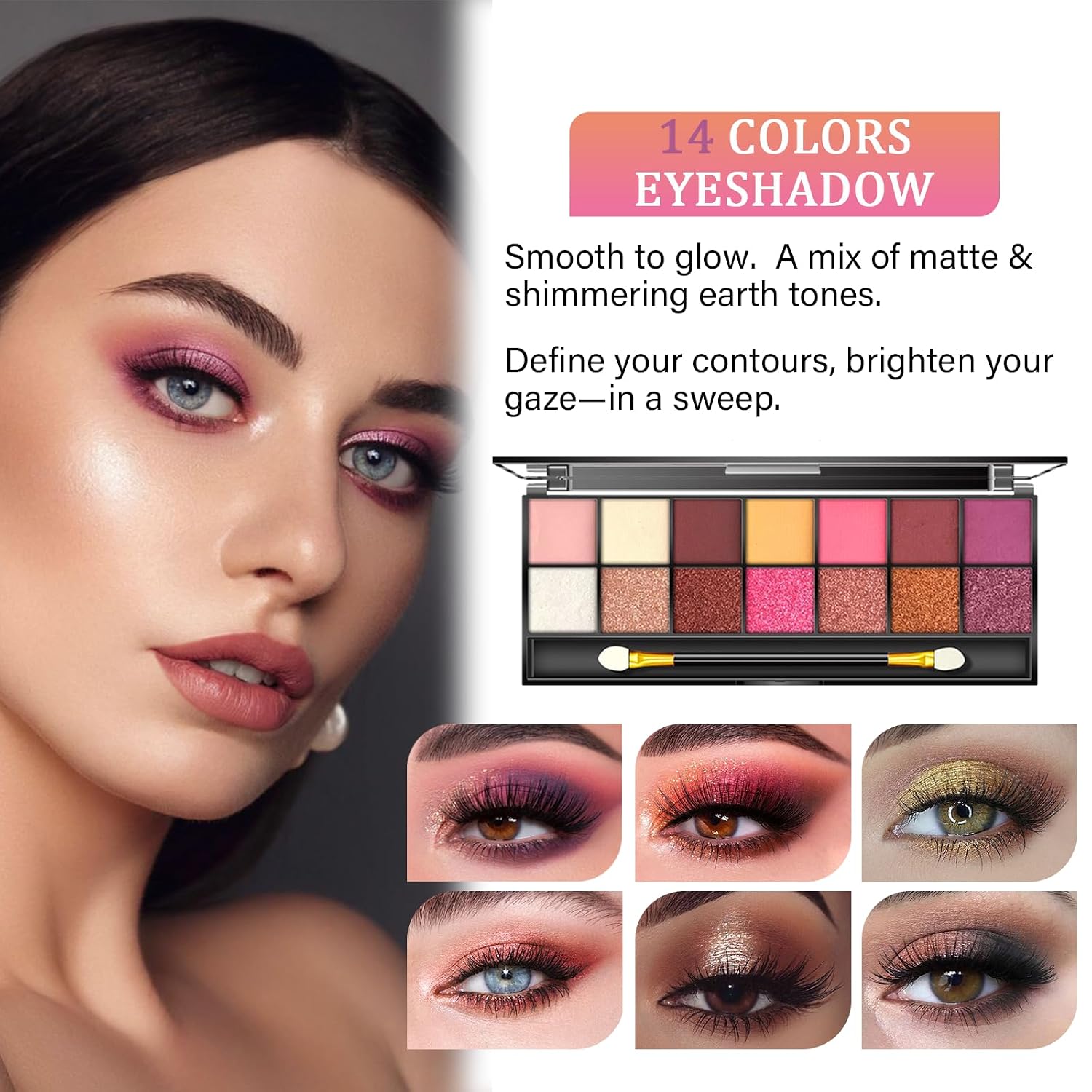 SET DE MAQUILLAJE PWYSHXDF COMPLETO PARA MUJER CON PALETA DE 14 COLORES, BRILLO LABIAL, LÁPIZ DE CEJAS Y MÁS - 3