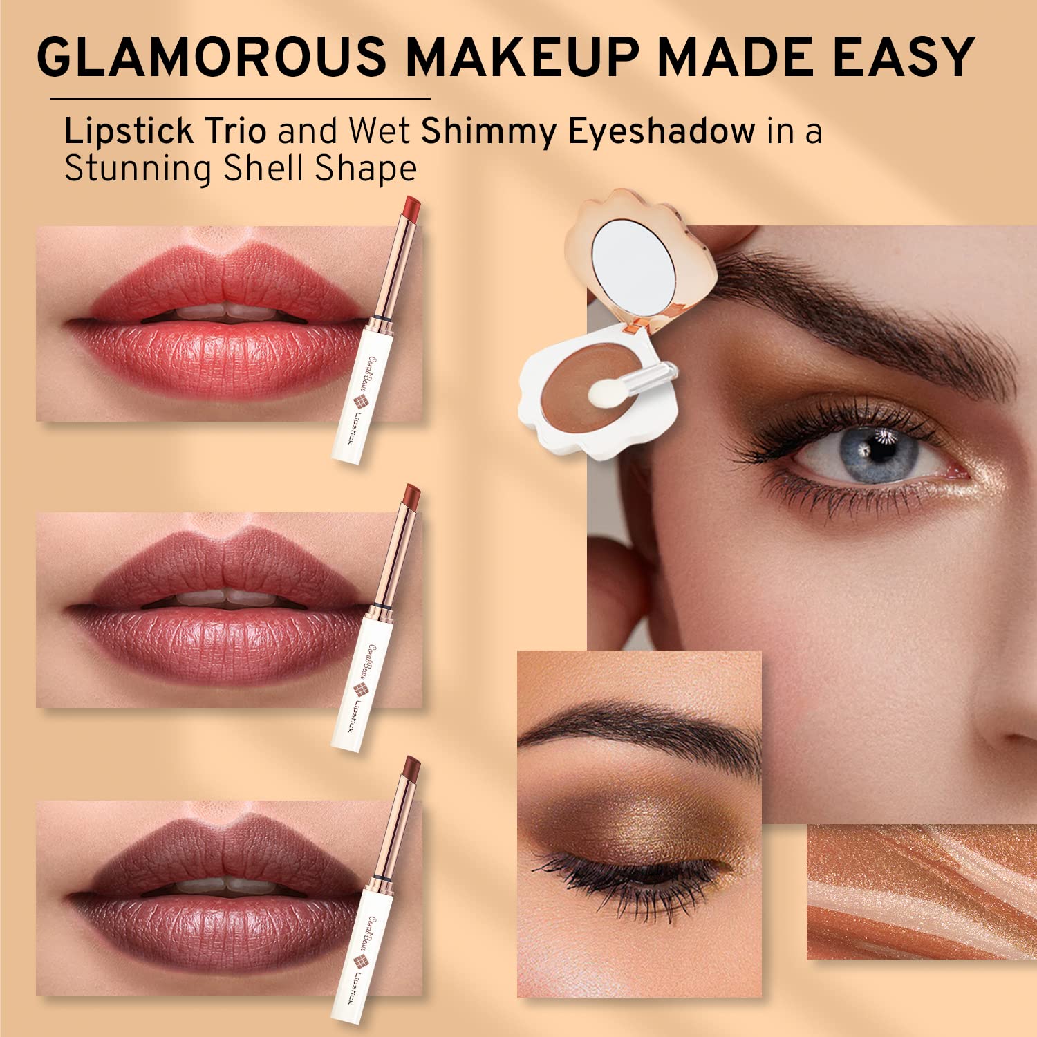 SET DE MAQUILLAJE CORALBEAU PARA ADOLESCENTES CON BB CREAM, PALETA DE SOMBRAS MARRONES, MÁSCARA DE PESTAÑAS Y 3 LABIALES - 4