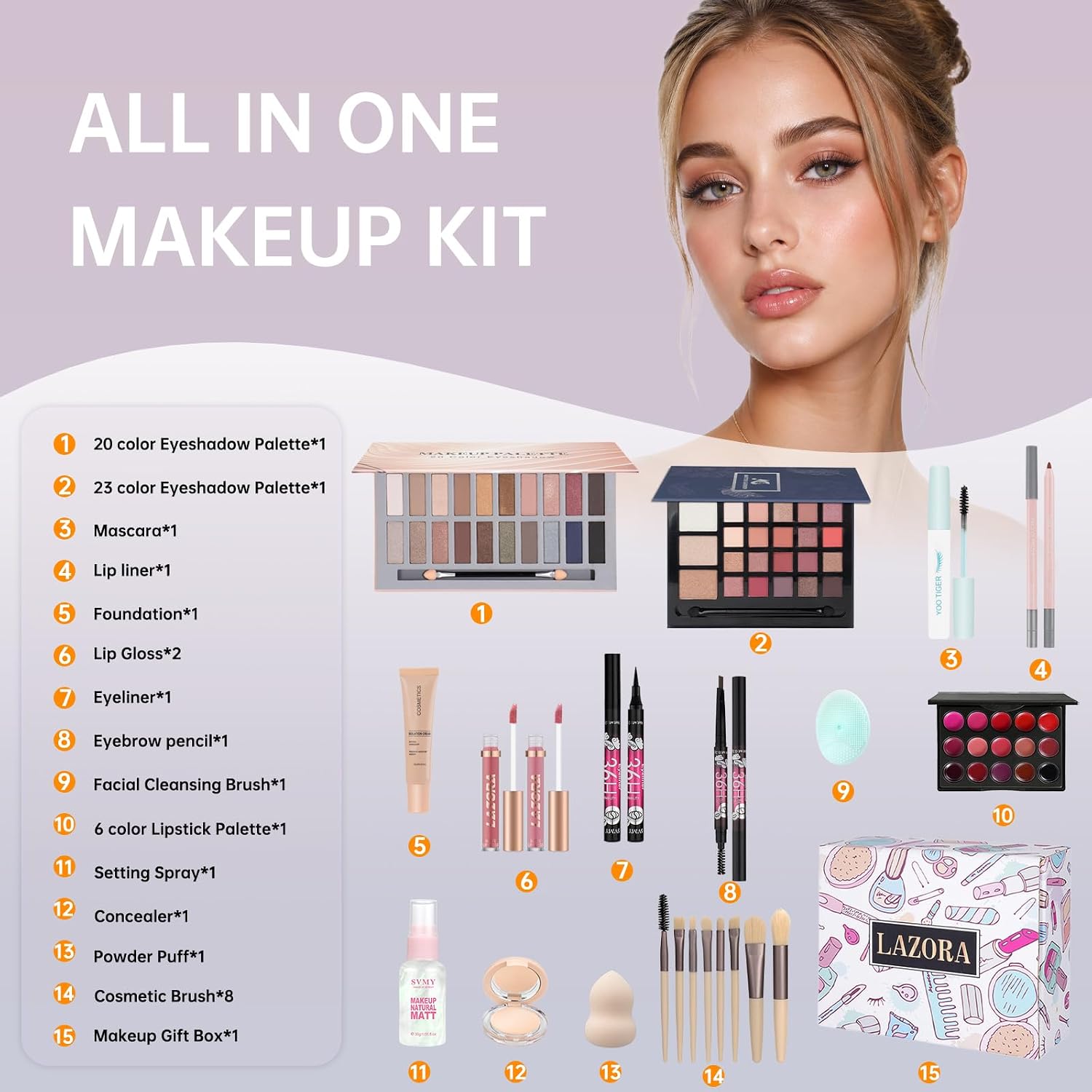 SET DE MAQUILLAJE LAZORA PARA NIÑAS 10-12 AÑOS CON PALETA DE 20 COLORES - 2
