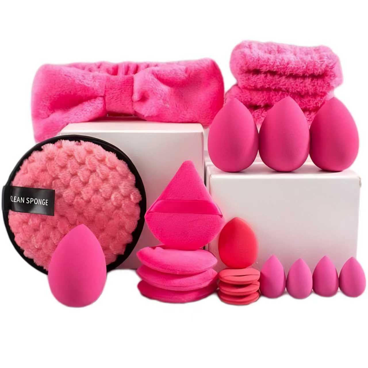 SET DE ACCESORIOS PARA MAQUILLAJE SUNIYA SPA CON BANDA PARA CABEZA, PULSERAS Y ESPONJAS ROSA - 1