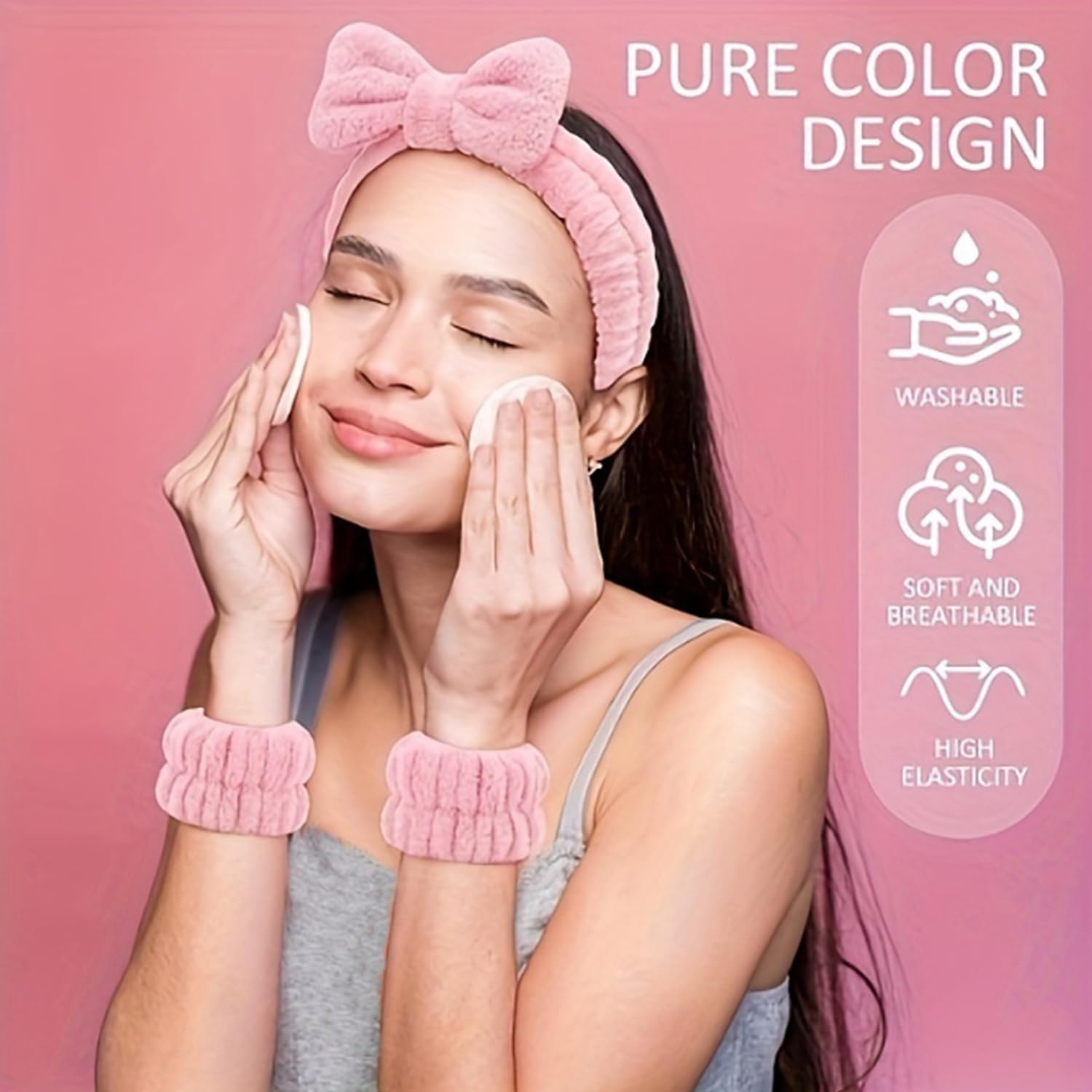 SET DE ACCESORIOS PARA MAQUILLAJE SUNIYA CON BANDA PARA CABEZA, PULSERAS Y ESPONJAS MARRÓN - 5