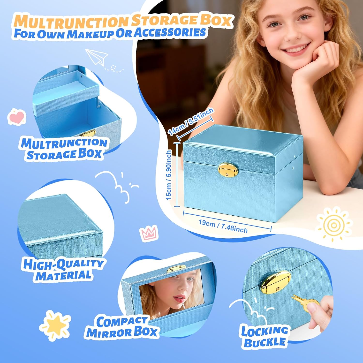 SET DE MAQUILLAJE COLOR NYMPH PARA ADOLESCENTES CON ORGANIZADOR Y ESPEJO AZUL - 3