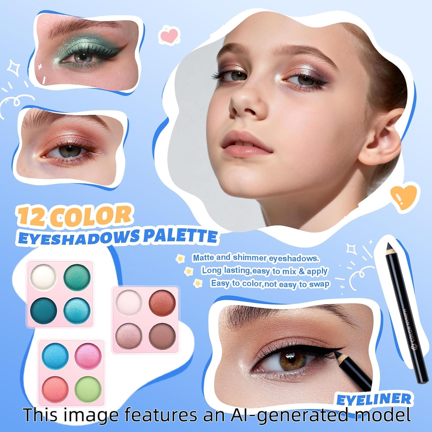 SET DE MAQUILLAJE COLOR NYMPH PARA ADOLESCENTES CON ORGANIZADOR Y ESPEJO AZUL - 4