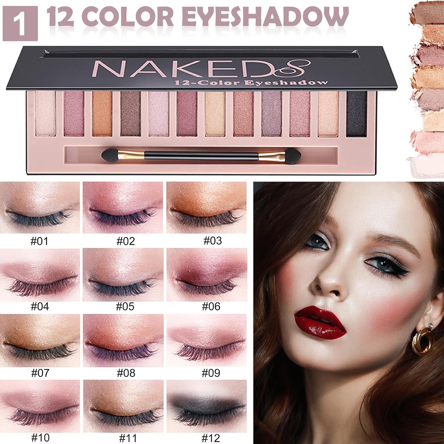 SET DE MAQUILLAJE QIONG 14 PIEZAS CON PALETA DE SOMBRAS 12 TONOS SHIMMER - 2