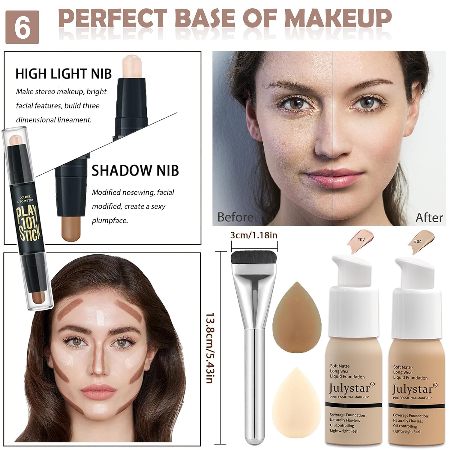 SET DE MAQUILLAJE QIONG 14 PIEZAS CON PALETA DE SOMBRAS 12 TONOS SHIMMER - 5