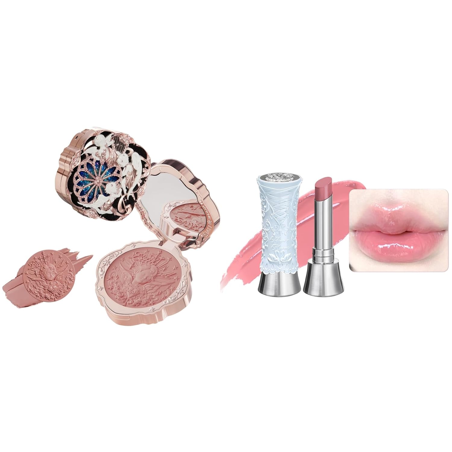 SET DE MAQUILLAJE FLOWER KNOWS LITTLE ANGEL BLUSH CREMA 04 ROSE ASHES Y LIP GLOSS SWAN BALLET B04 SILVER MOON - 1