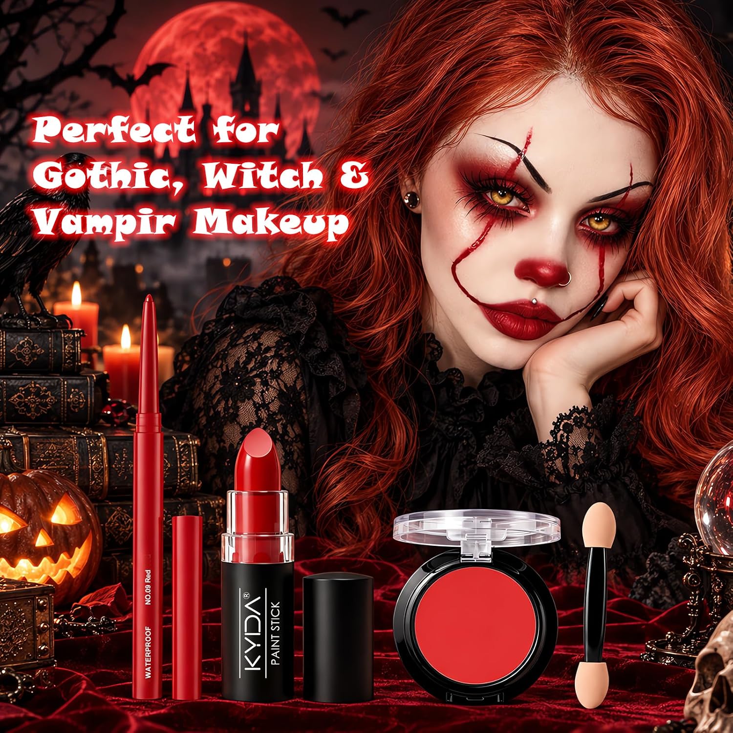 SET DE MAQUILLAJE KYDA RED GOTHIC CON LABIAL, DELINEADOR Y PALETA DE SOMBRAS - 2