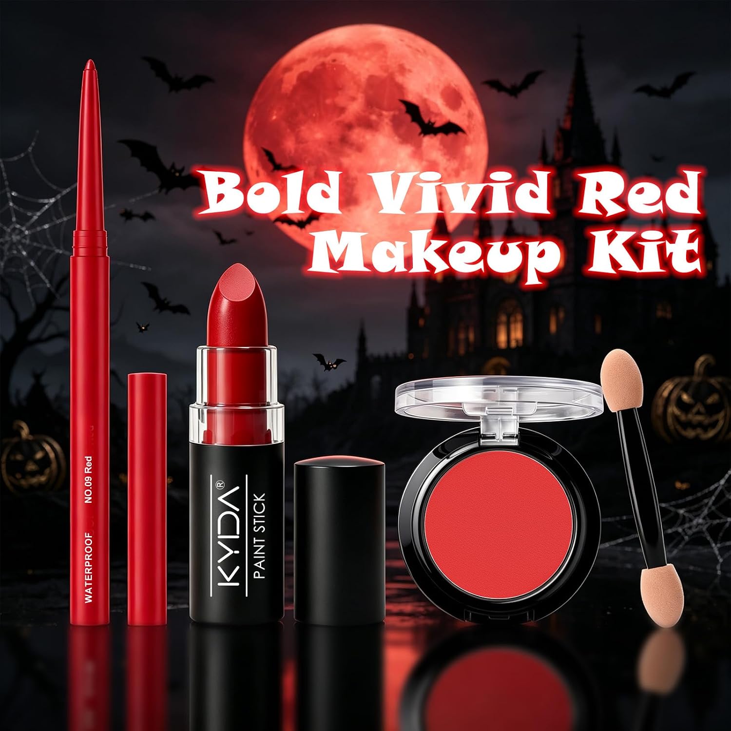 SET DE MAQUILLAJE KYDA RED GOTHIC CON LABIAL, DELINEADOR Y PALETA DE SOMBRAS - 3