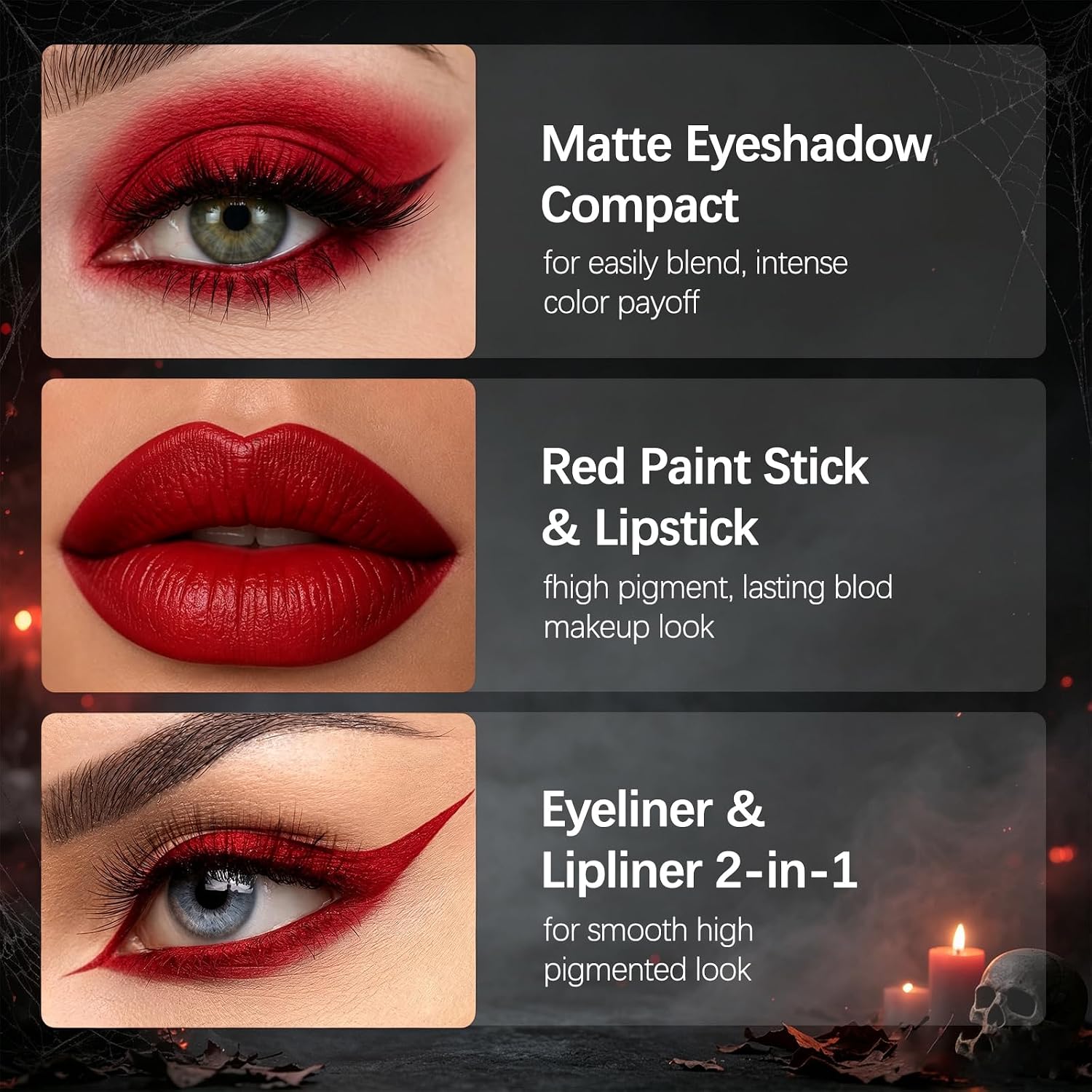 SET DE MAQUILLAJE KYDA RED GOTHIC CON LABIAL, DELINEADOR Y PALETA DE SOMBRAS - 5