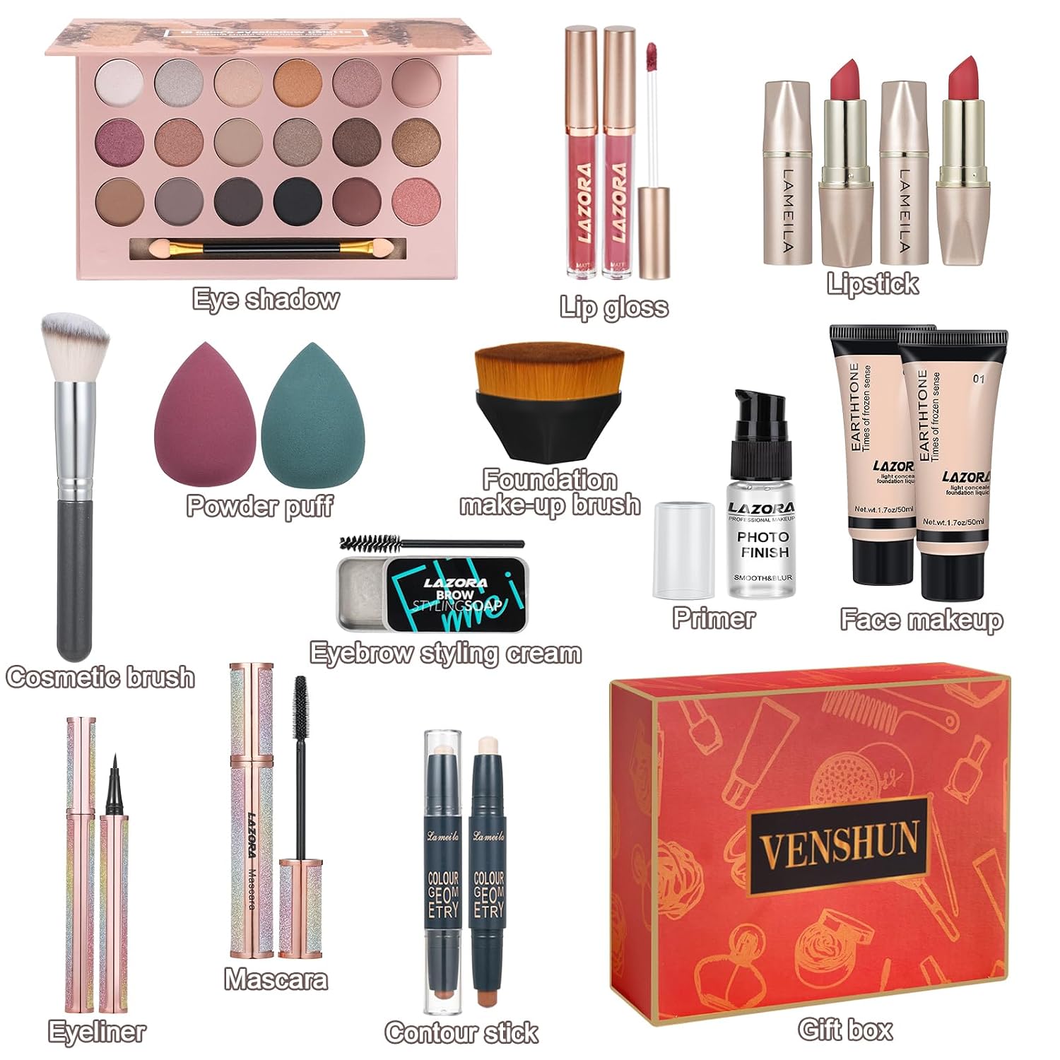 SET DE MAQUILLAJE VENSHUN COMPLETO PARA MUJERES Y ADOLESCENTES CON PALETA DE 18 COLORES - 2