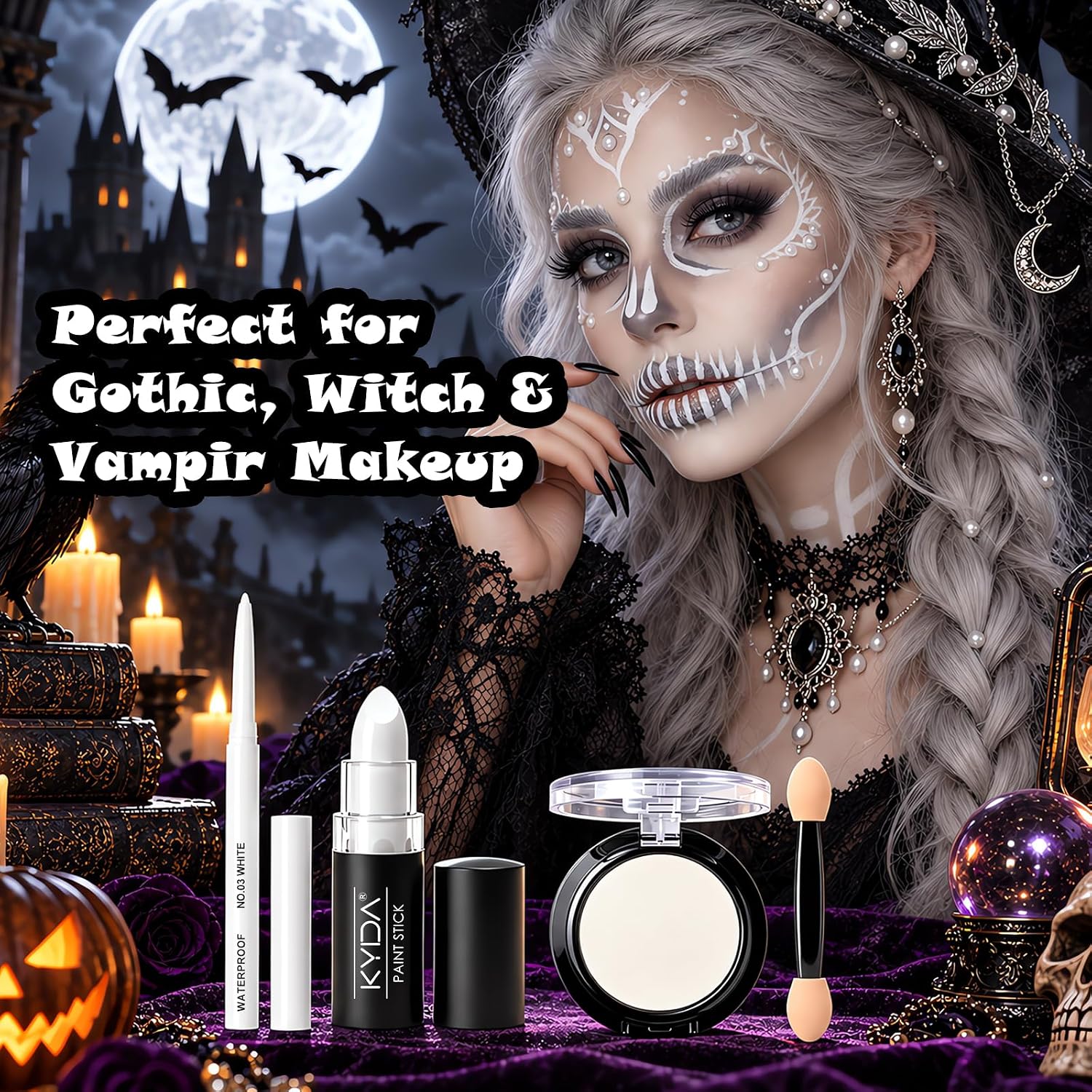 SET DE MAQUILLAJE KYDA WHITE GOTHIC PARA LABIOS Y OJOS - 2