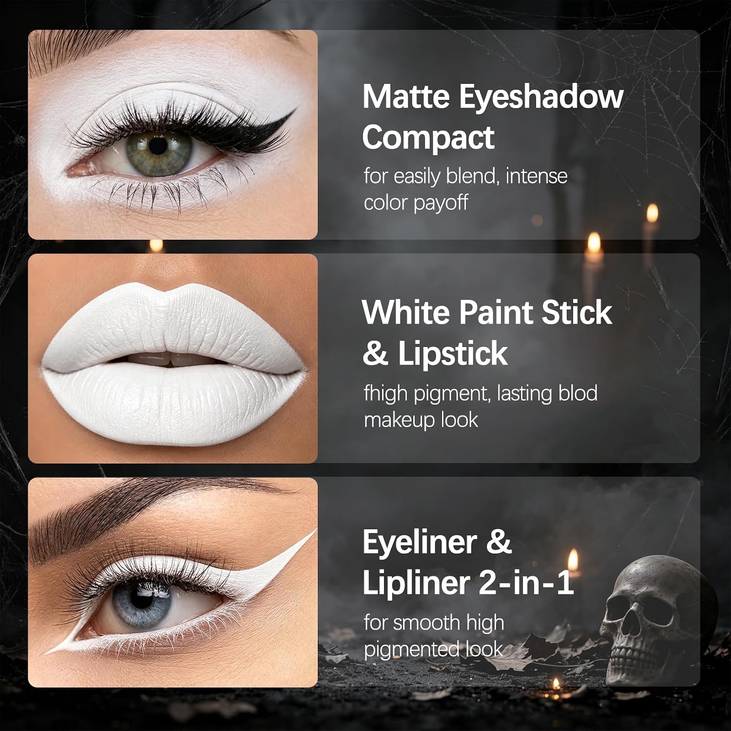 SET DE MAQUILLAJE KYDA WHITE GOTHIC PARA LABIOS Y OJOS - 5