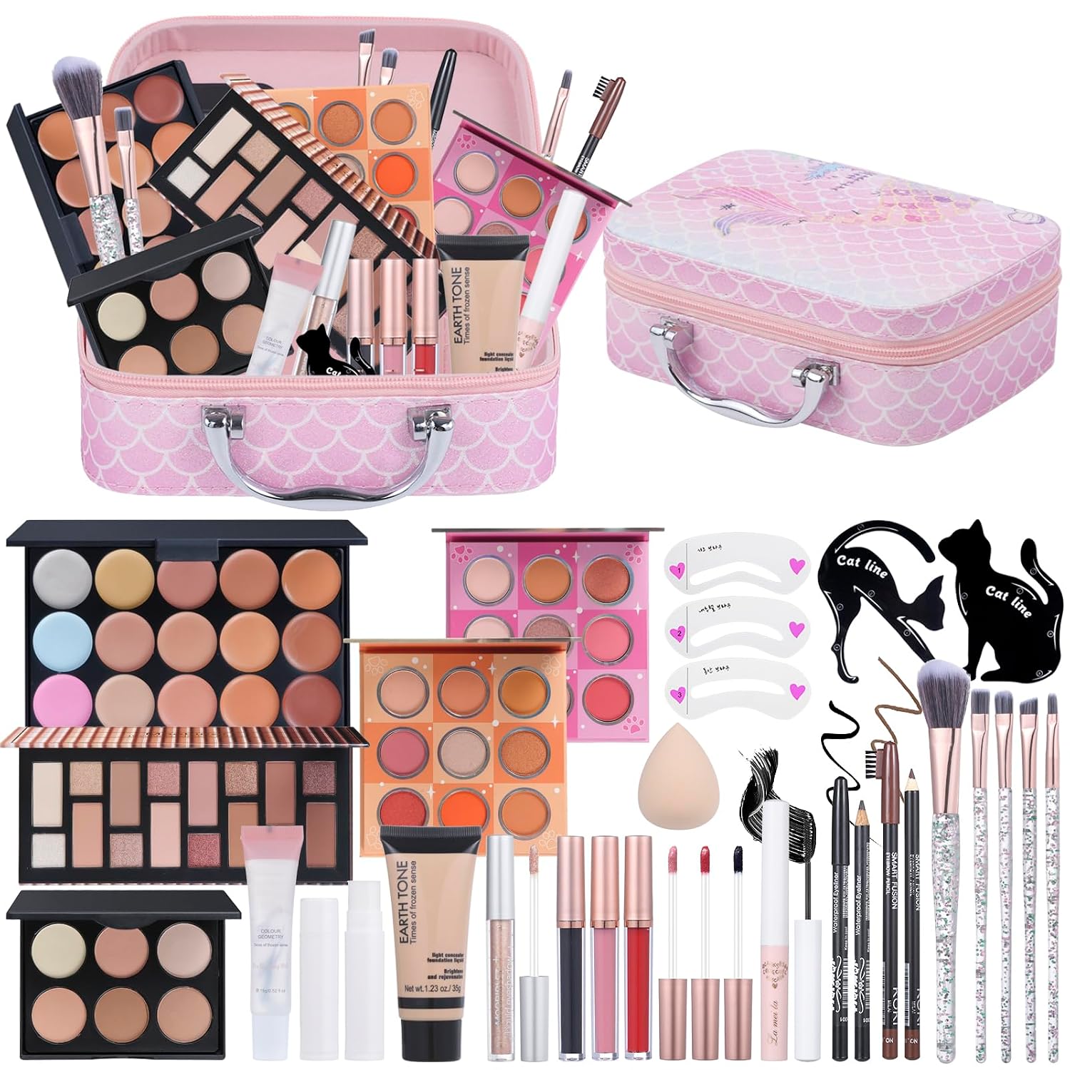 SET DE MAQUILLAJE MOOBIRLET COLORS 9 CON ESTUCHE ROSA Y 27 PRODUCTOS - 1
