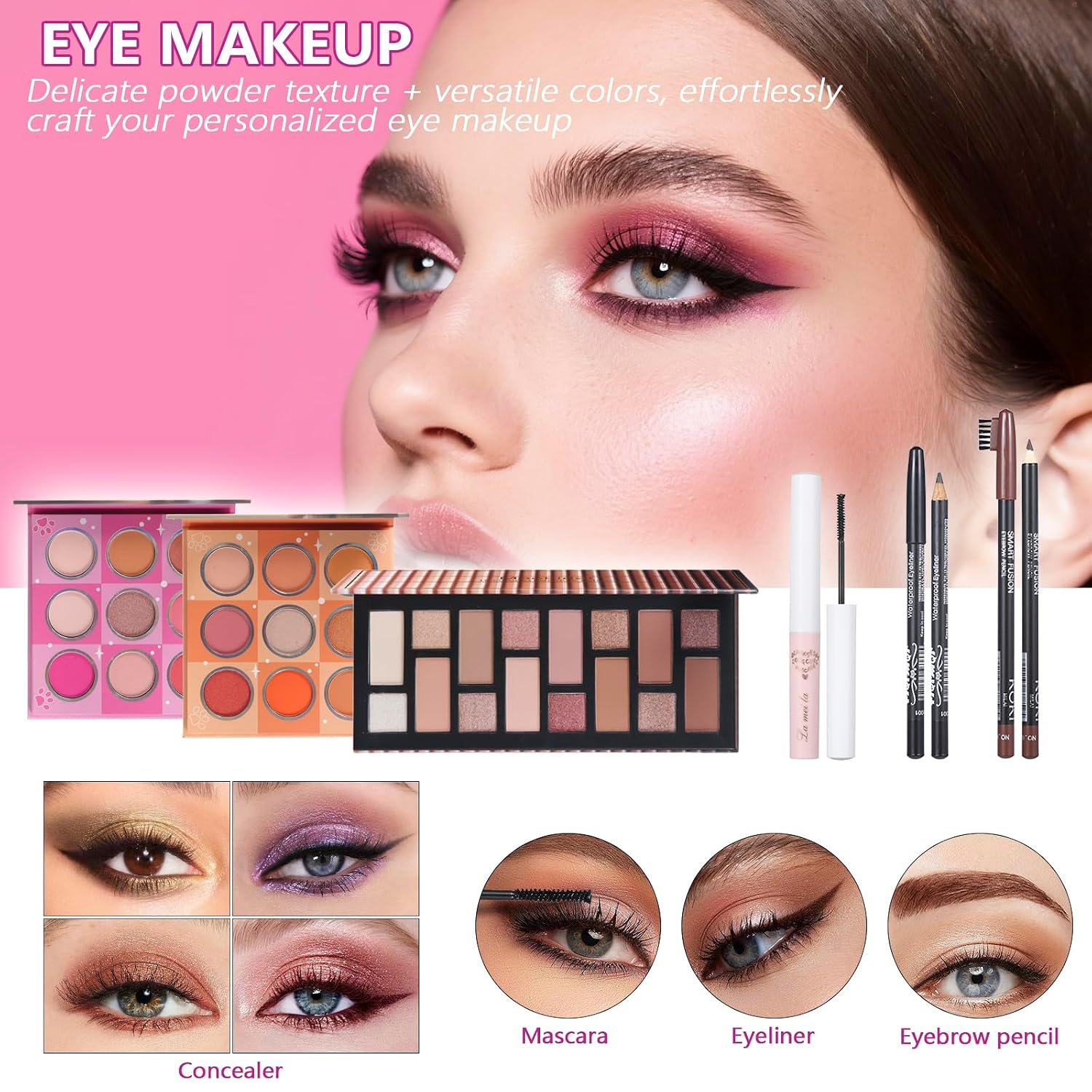 SET DE MAQUILLAJE MOOBIRLET COLORS 9 CON ESTUCHE ROSA Y 27 PRODUCTOS - 3