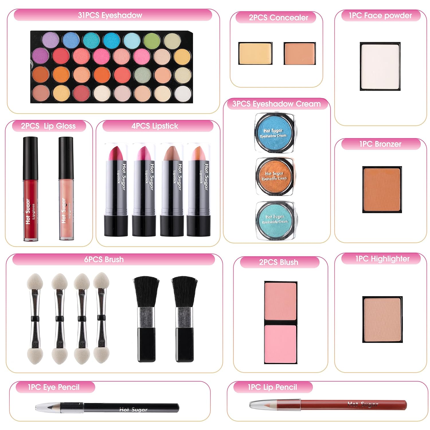 SET DE MAQUILLAJE HOT SUGAR COMPLETO PARA ADOLESCENTES ROSA - 2