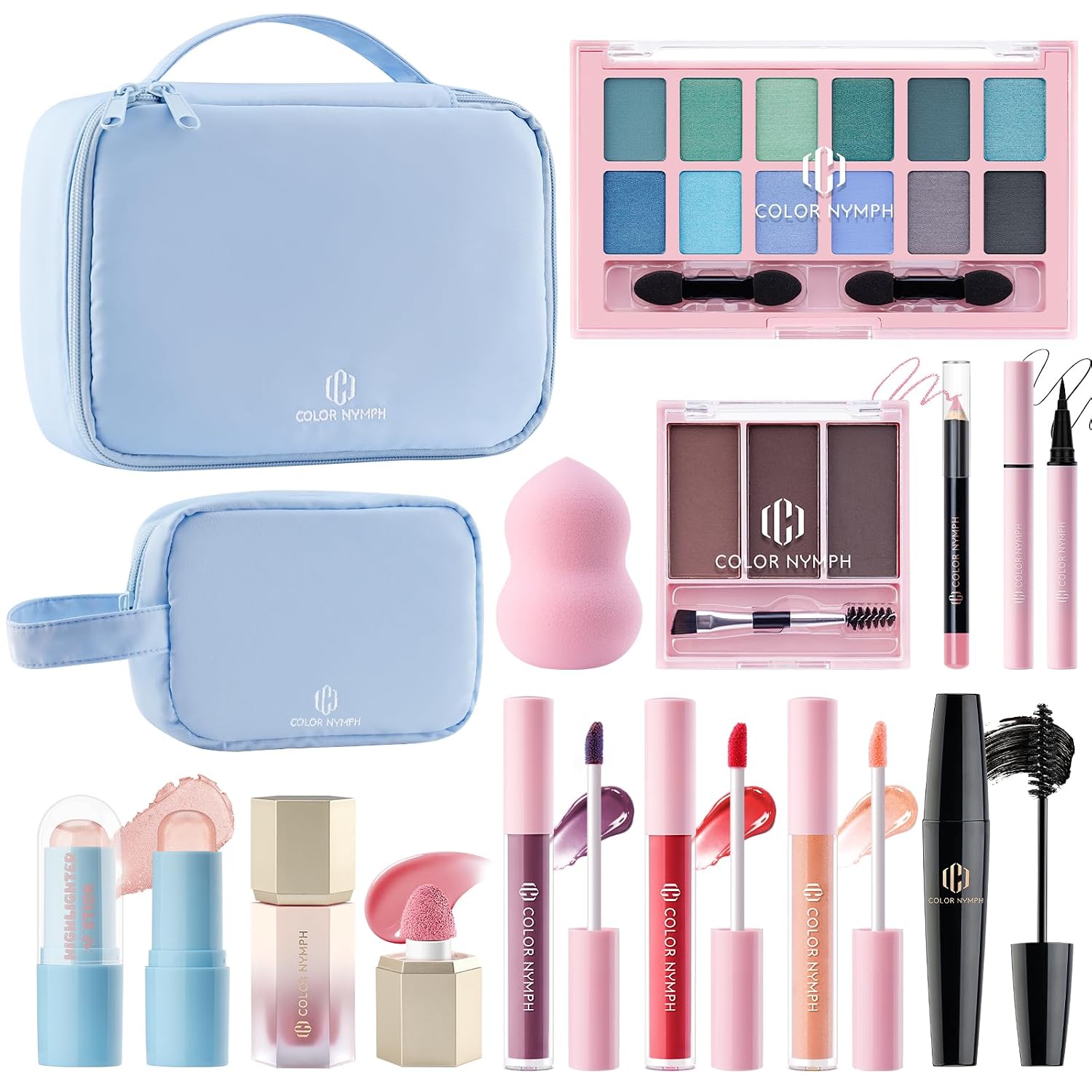 SET DE MAQUILLAJE COLOR NYMPH CON ORGANIZADOR DE VIAJE AZUL - 1