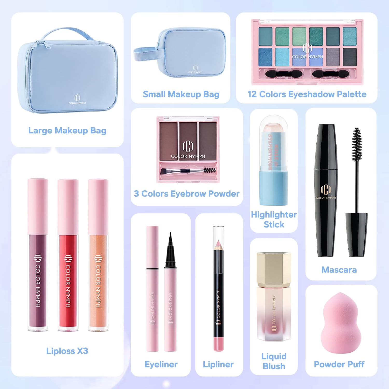 SET DE MAQUILLAJE COLOR NYMPH CON ORGANIZADOR DE VIAJE AZUL - 2