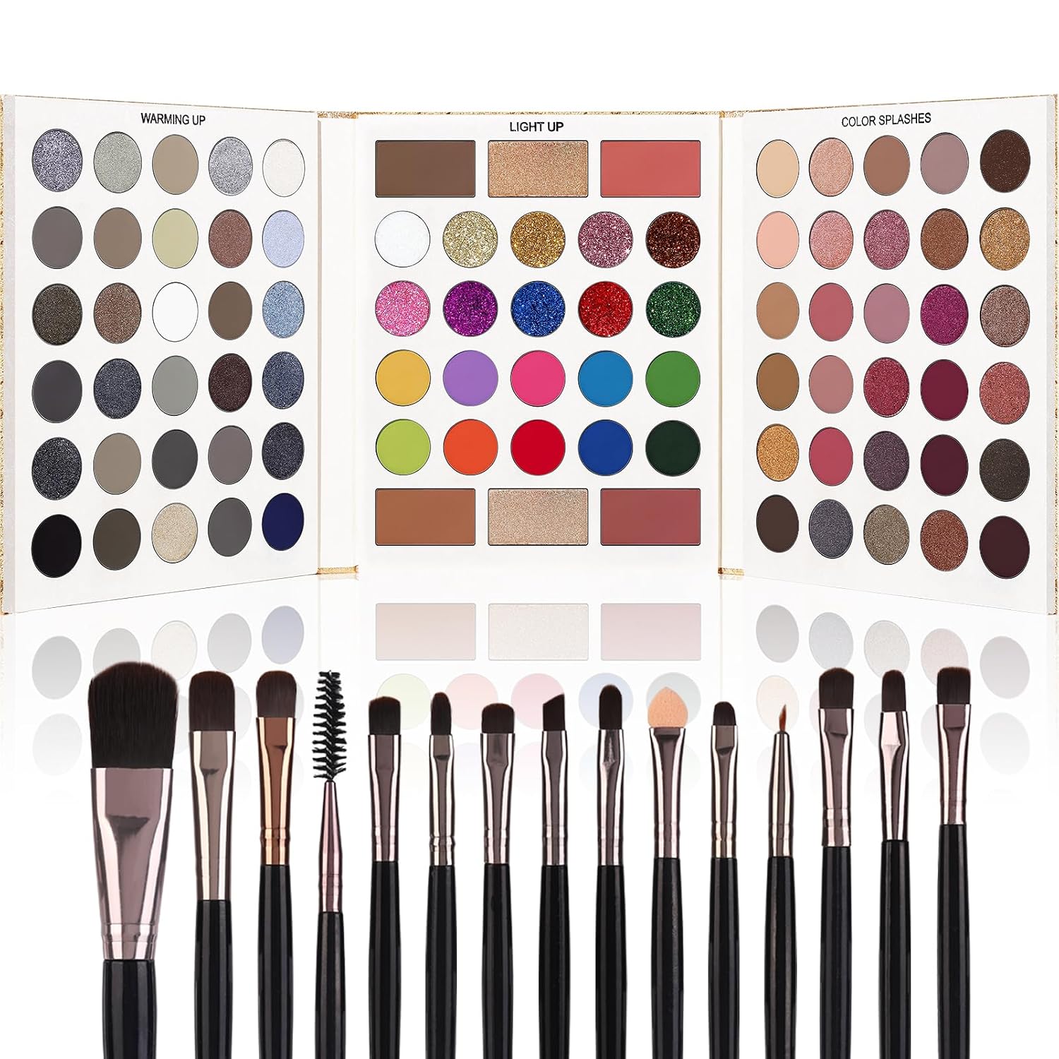 PALETA DE MAQUILLAJE UCANBE 86 COLORES CON 15 BROCHAS NEGRO Y GRIS - 1
