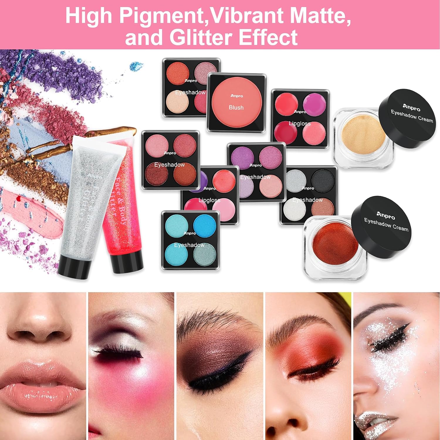 SET DE MAQUILLAJE PARA NIÑAS ANPRO 10-12 AÑOS CON ESTUCHE MORADO - 3