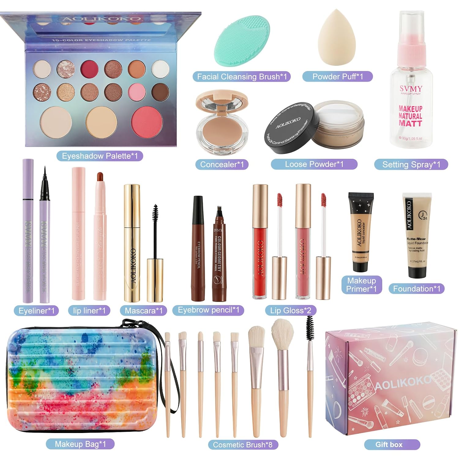 SET DE MAQUILLAJE COMPLETO AOLIKOKO HZB-083 PARA MUJER - 2