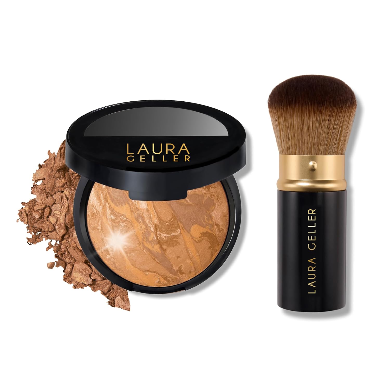 SET DE MAQUILLAJE LAURA GELLER GET GLOWING KIT CON BASE BAKED BALANCE N GLOW SAND Y BROCHA KABUKI RETRÁCTIL - 1