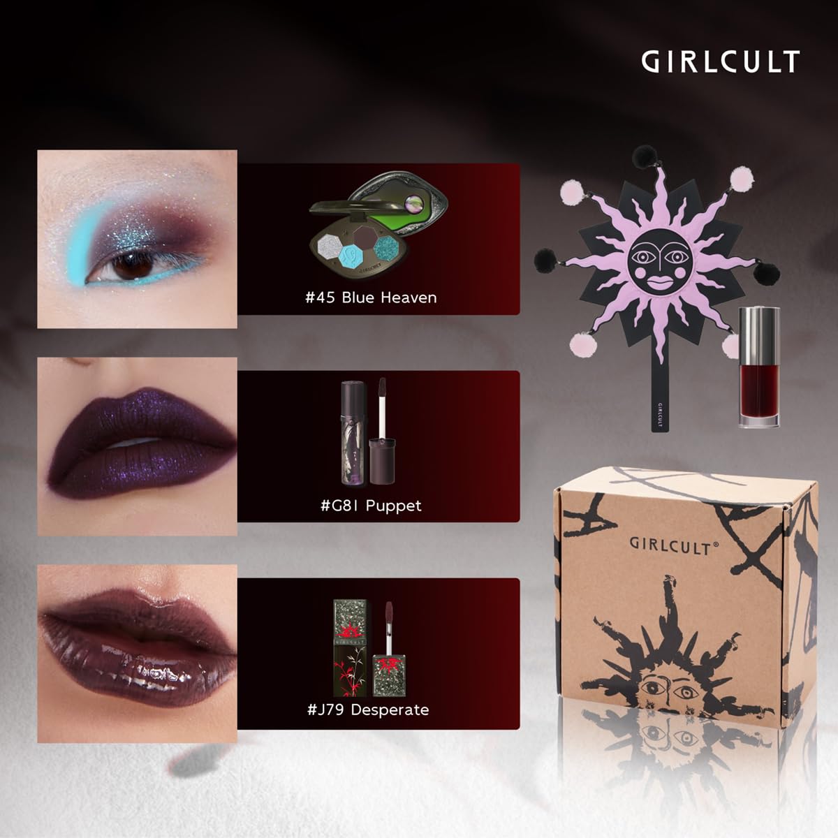 SET DE MAQUILLAJE GIRLCULT 5 PIEZAS SOMBRAS AZUL Y MORADO CON LABIOS - 2