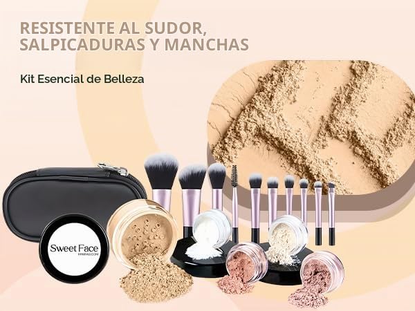 SET DE MAQUILLAJE MINERAL SWEET FACE MINERALS 16 PIEZAS CON 10 BROCHAS TAMAÑO VIAJE TONO CÁLIDO - 5