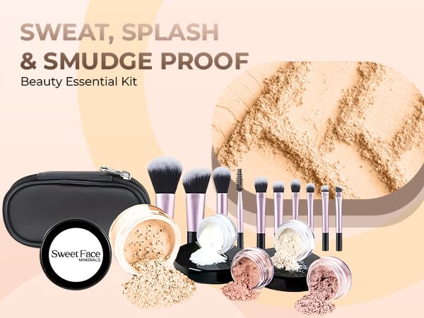 SET DE MAQUILLAJE MINERAL SWEET FACE MINERALS 16 PIEZAS CON 10 BROCHAS TAMAÑO VIAJE TONO FAIR 1 - 5