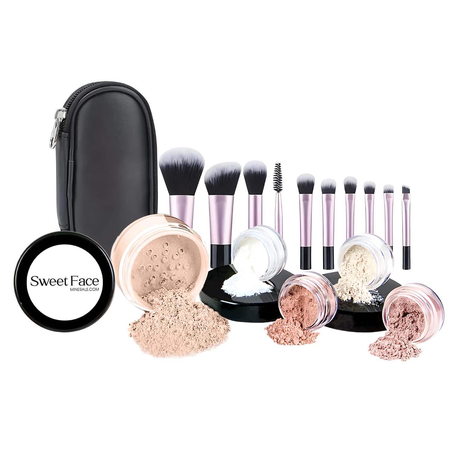 SET DE MAQUILLAJE MINERAL SWEET FACE MINERALS 16 PIEZAS CON 10 BROCHAS TAMAÑO MUESTRA LIGHT - 1