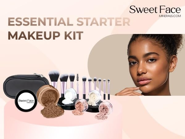 SET DE MAQUILLAJE MINERAL SWEET FACE MINERALS 16 PIEZAS CON 10 BROCHAS TAMAÑO VIAJE COLOR CACAO - 4