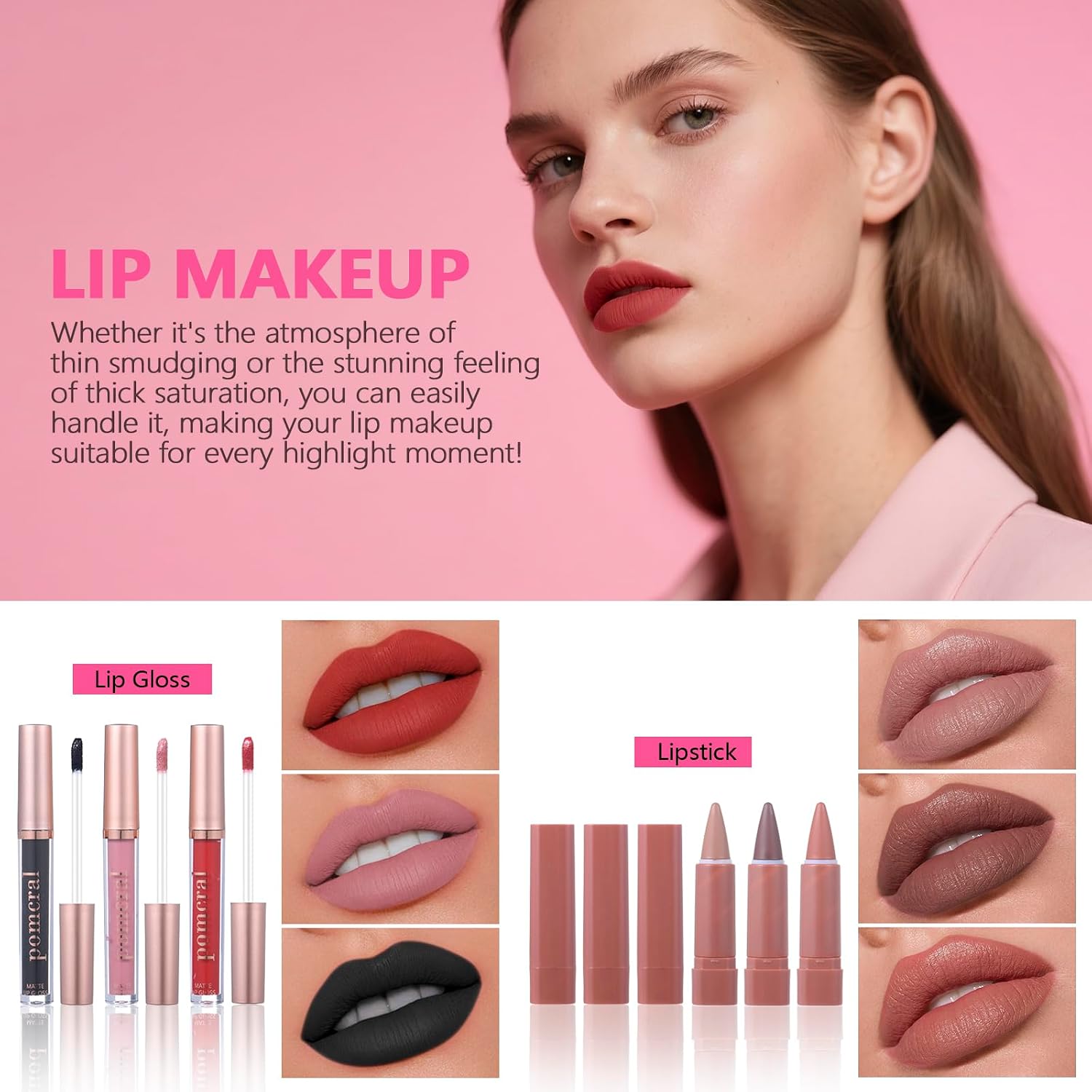 SET DE MAQUILLAJE POMCRAL COMPLETO CON PALETA DE SOMBRAS, BASE, CORRECTOR, LABIAL Y BROCHAS - 5