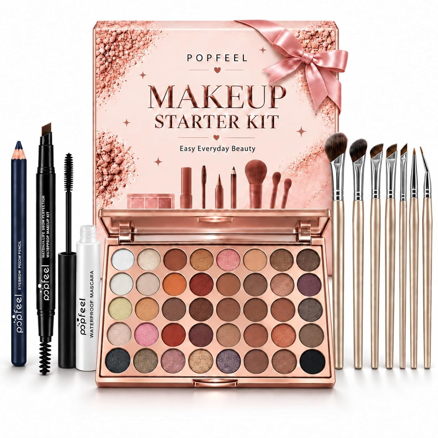 SET DE MAQUILLAJE CON PALETA DE 40 SOMBRAS MOOGLAMOR COLOR ROSA CLARO - 1