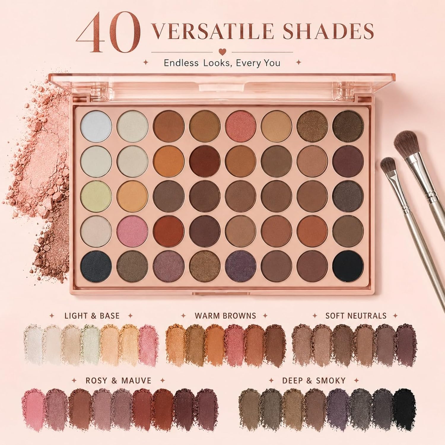 SET DE MAQUILLAJE CON PALETA DE 40 SOMBRAS MOOGLAMOR COLOR ROSA CLARO - 2