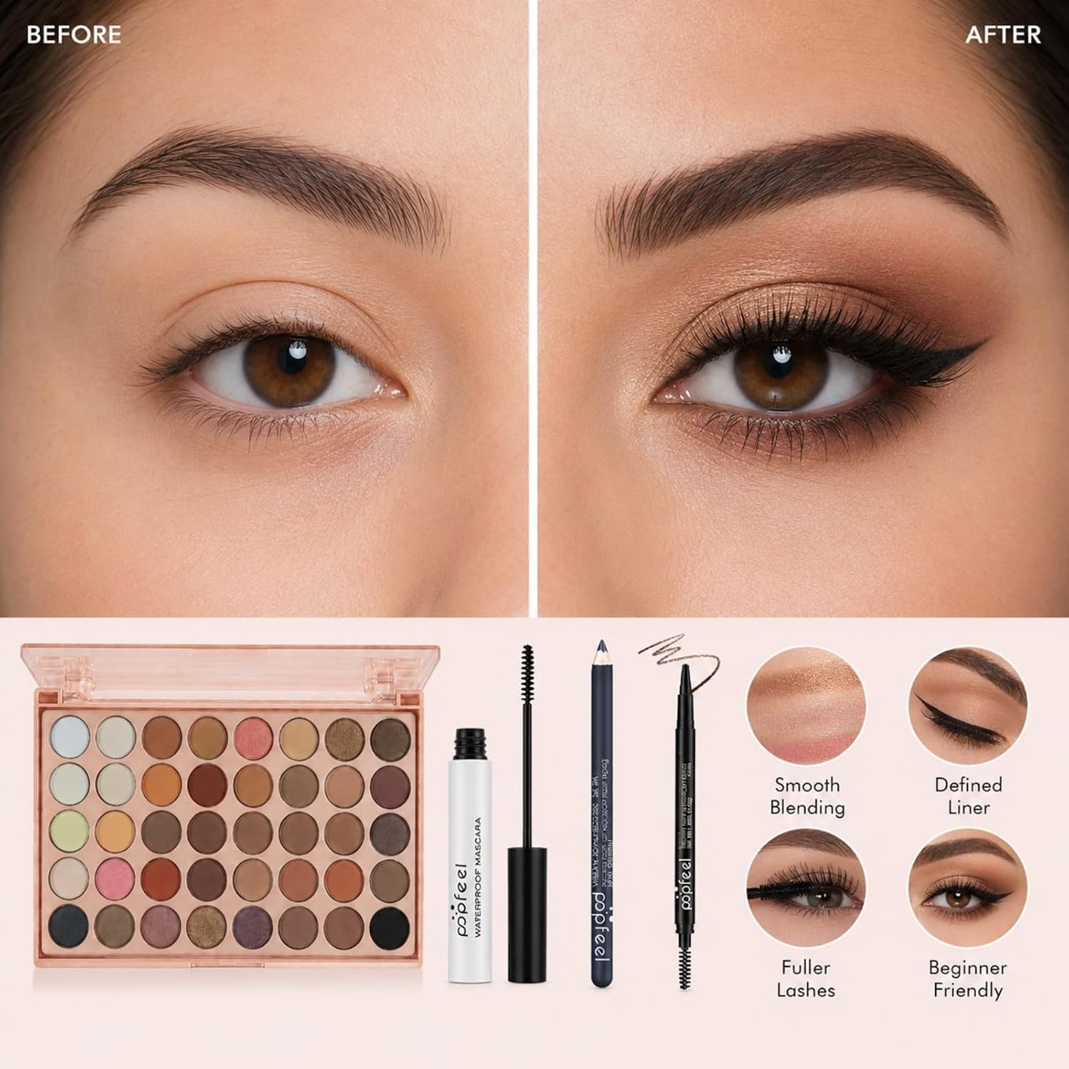 SET DE MAQUILLAJE CON PALETA DE 40 SOMBRAS MOOGLAMOR COLOR ROSA CLARO - 5