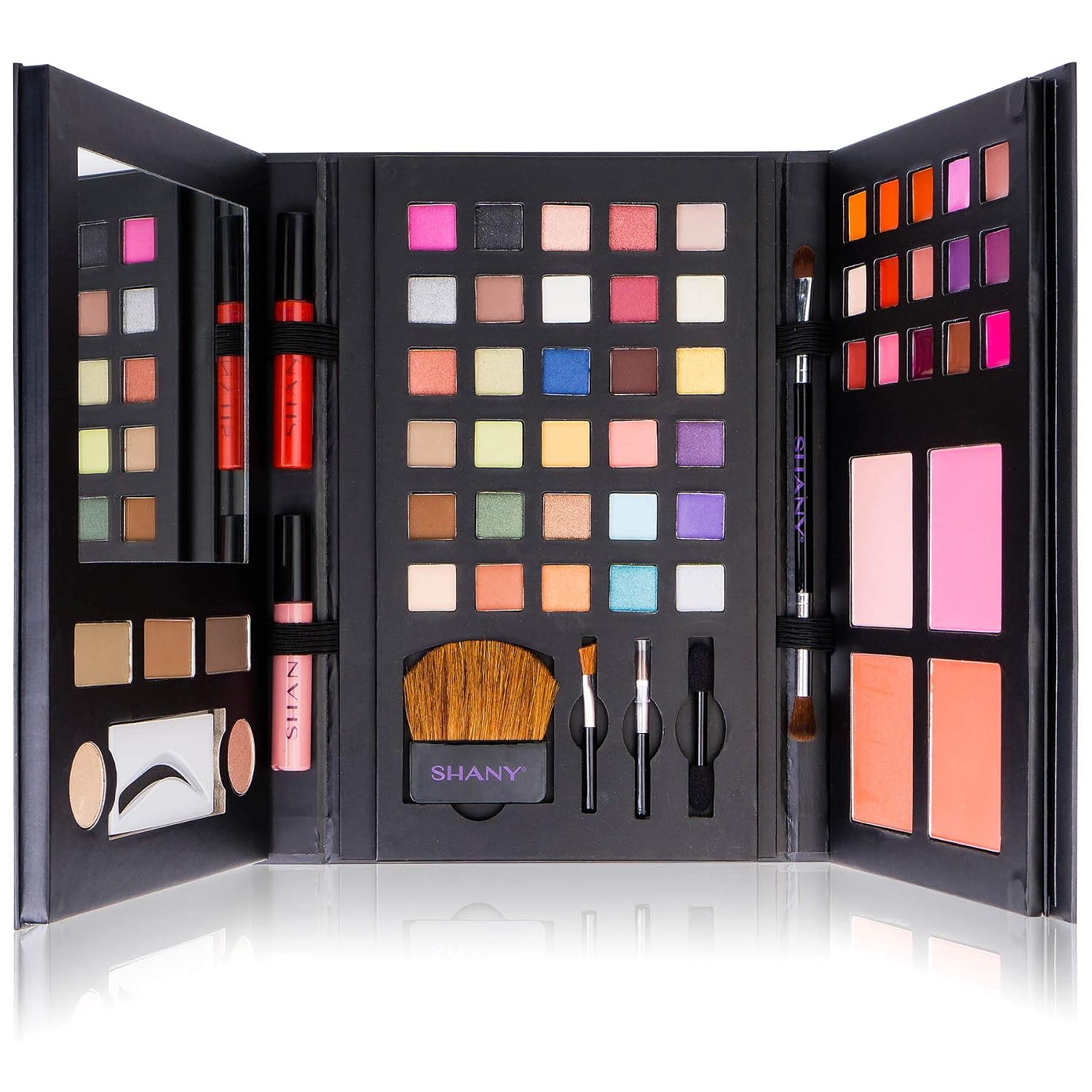 SET DE MAQUILLAJE SHANY LUXE BOOK CON 30 SOMBRAS, 15 LABIALES, 5 BROCHAS Y ESPEJO - 1
