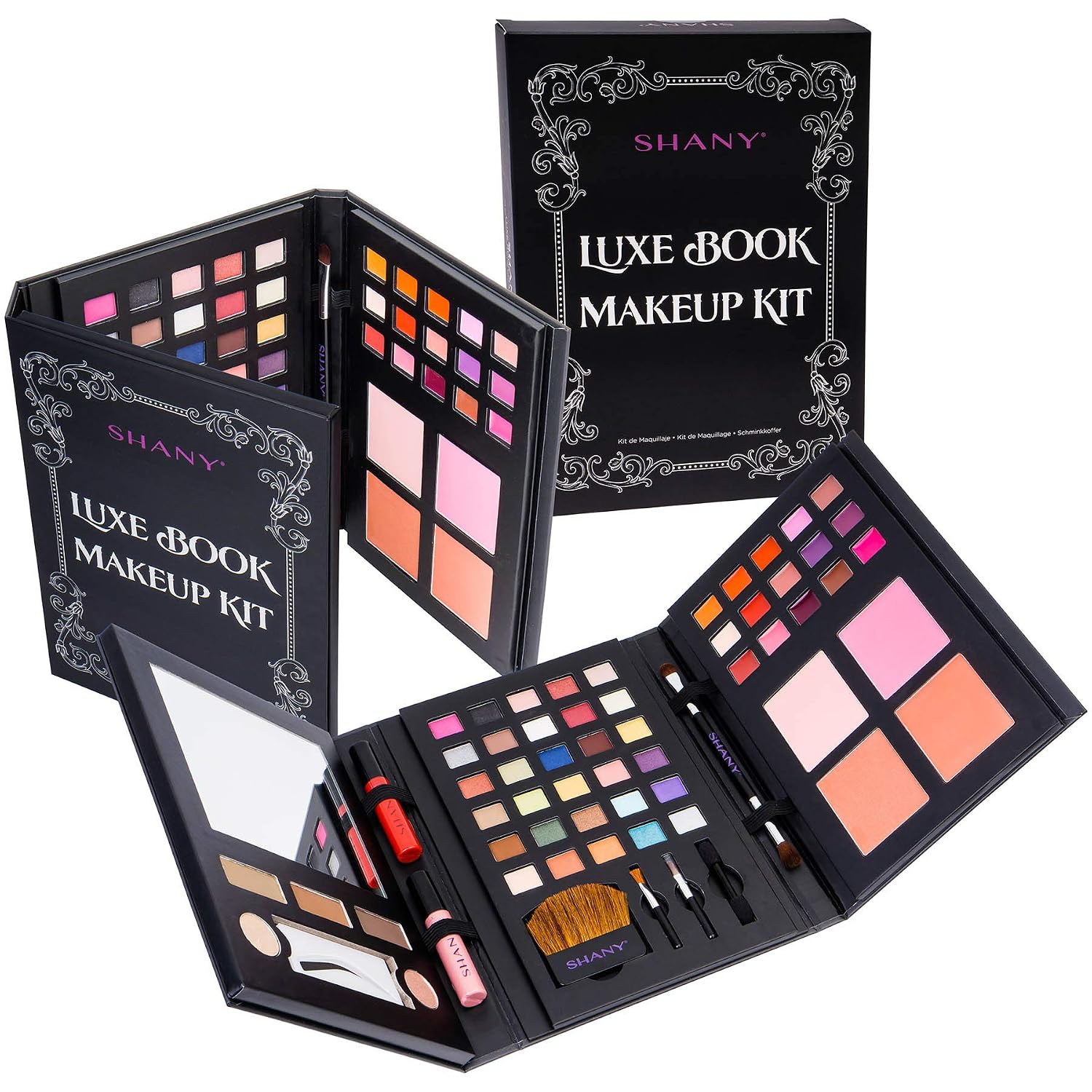 SET DE MAQUILLAJE SHANY LUXE BOOK CON 30 SOMBRAS, 15 LABIALES, 5 BROCHAS Y ESPEJO - 2