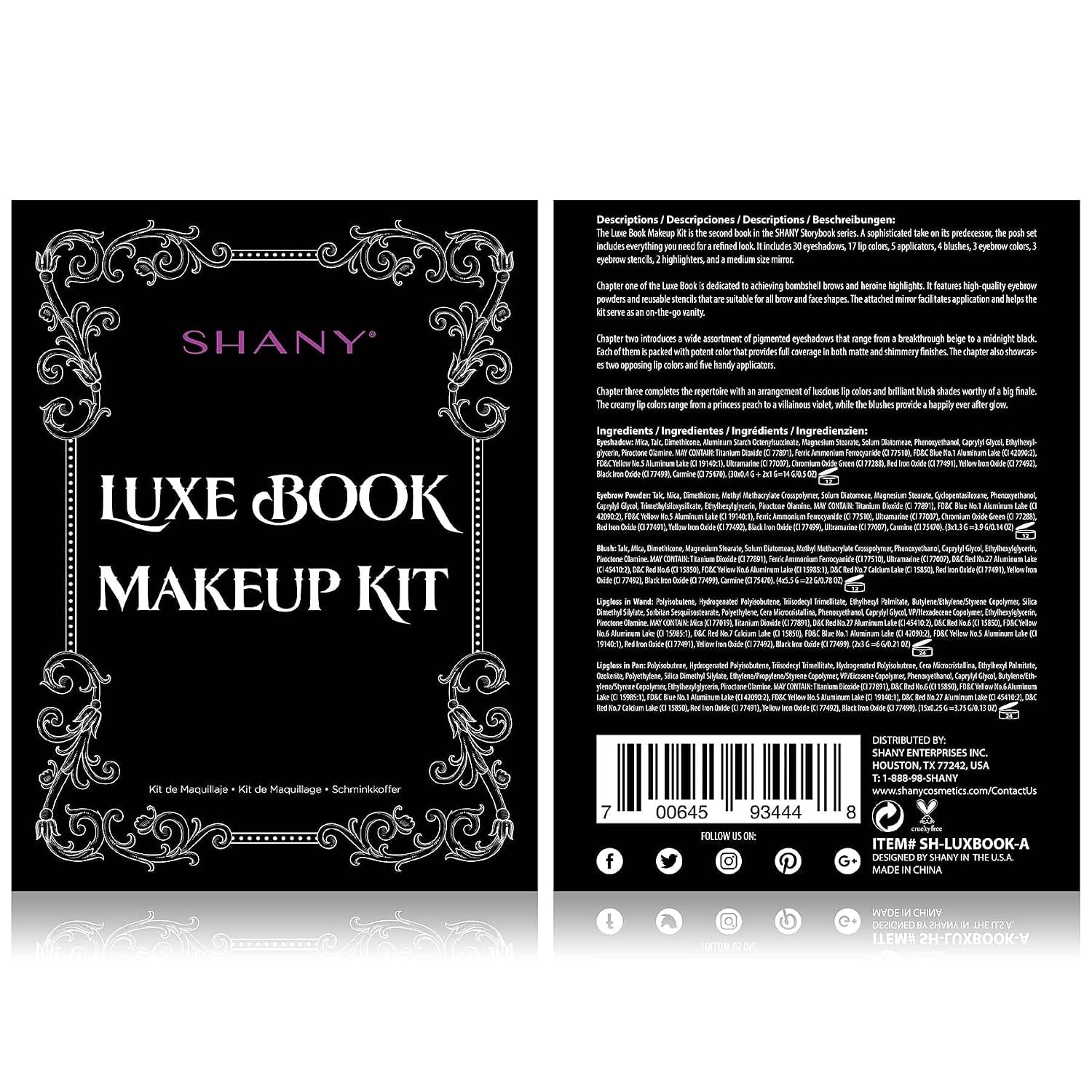 SET DE MAQUILLAJE SHANY LUXE BOOK CON 30 SOMBRAS, 15 LABIALES, 5 BROCHAS Y ESPEJO - 3
