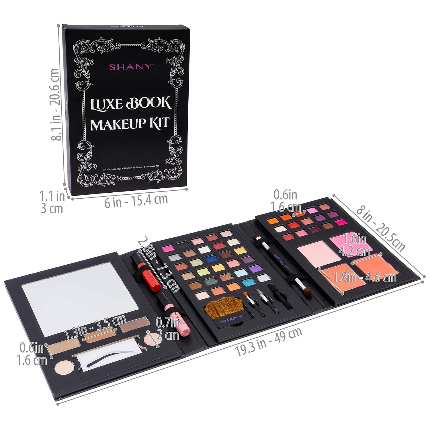 SET DE MAQUILLAJE SHANY LUXE BOOK CON 30 SOMBRAS, 15 LABIALES, 5 BROCHAS Y ESPEJO - 4