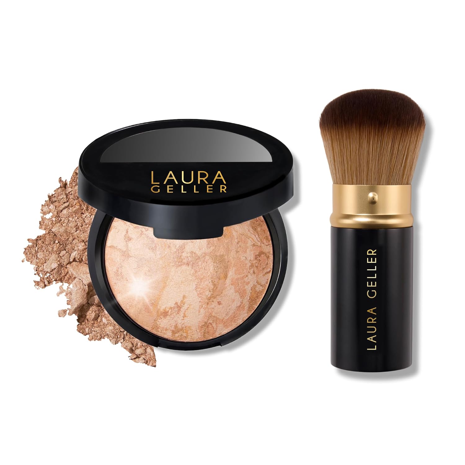 SET DE MAQUILLAJE LAURA GELLER GET GLOWING KIT CON BASE BAKED BALANCE N GLOW FAIR Y BROCHA KABUKI RETRÁCTIL - 1