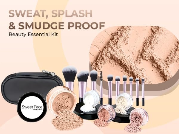 SET DE MAQUILLAJE MINERAL SWEET FACE MINERALS 16 PIEZAS CON 10 BROCHAS TAMAÑO MUESTRA ROSA BISQUE - 5