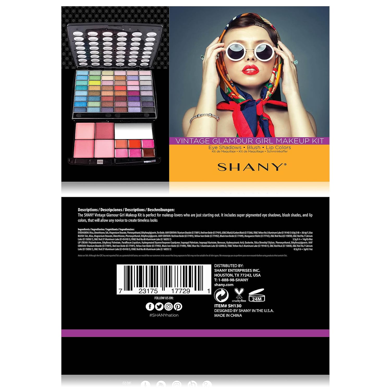 SET DE MAQUILLAJE SHANY GLAMOUR GIRL CON PALETA DE SOMBRAS, RUBORES, LABIALES Y ESPEJO - 3