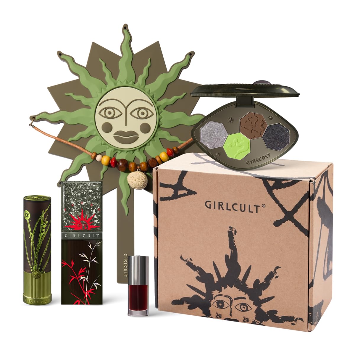 SET DE MAQUILLAJE GIRLCULT 5 PIEZAS SOMBRAS VERDES Y MARRONES CON LABIOS - 1