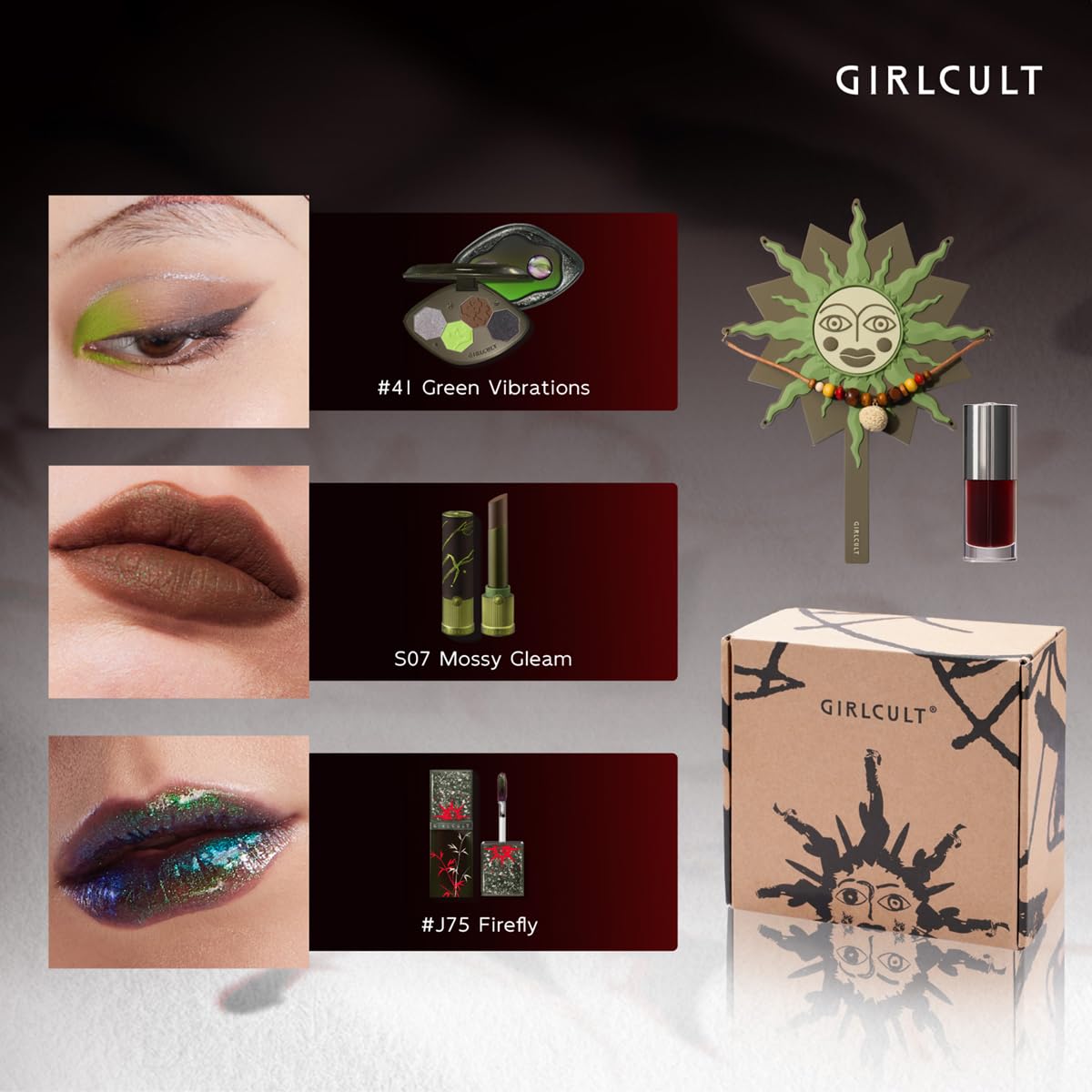 SET DE MAQUILLAJE GIRLCULT 5 PIEZAS SOMBRAS VERDES Y MARRONES CON LABIOS - 2