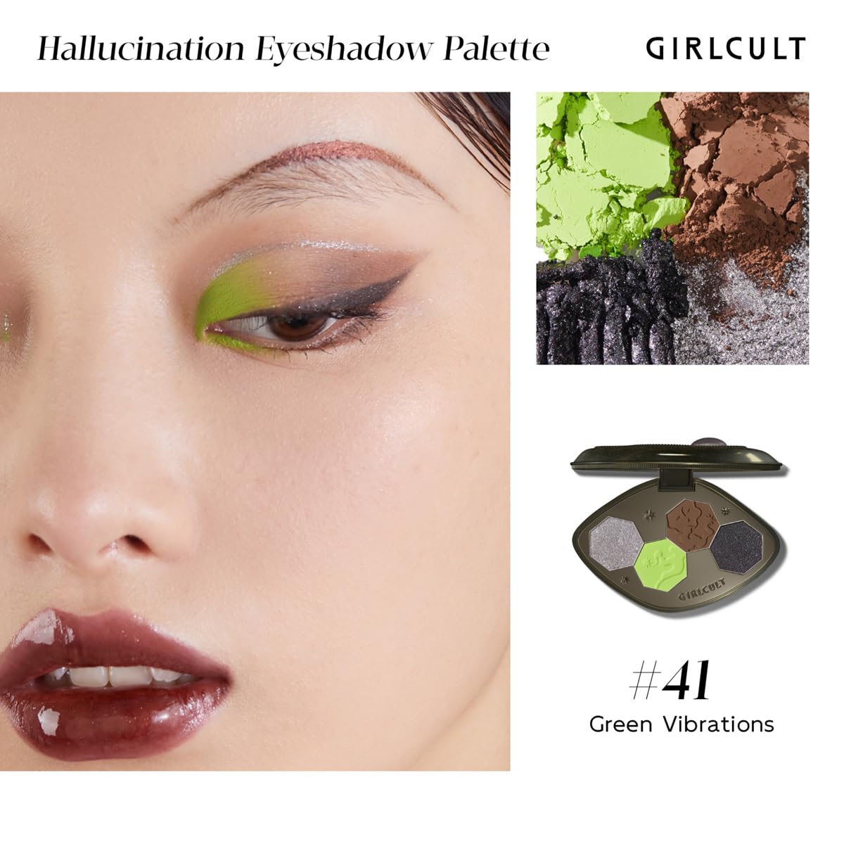 SET DE MAQUILLAJE GIRLCULT 5 PIEZAS SOMBRAS VERDES Y MARRONES CON LABIOS - 3